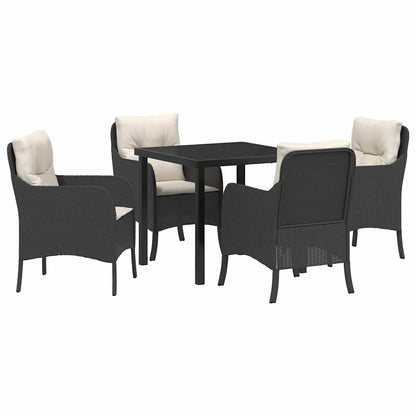 Set da Pranzo per Giardino con cuscino 5 pcs Nero Poly Rattan - homemem39