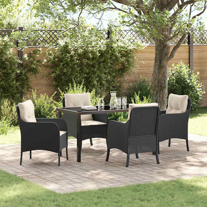 Set da Pranzo per Giardino con cuscino 5 pcs Nero Poly Rattan - homemem39