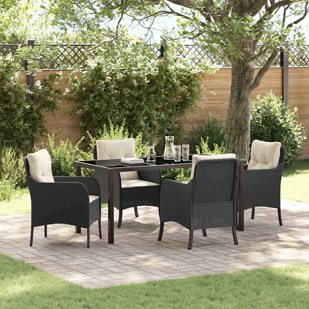 Set da Pranzo per Giardino con cuscino 5 pcs Nero Poly Rattan - homemem39