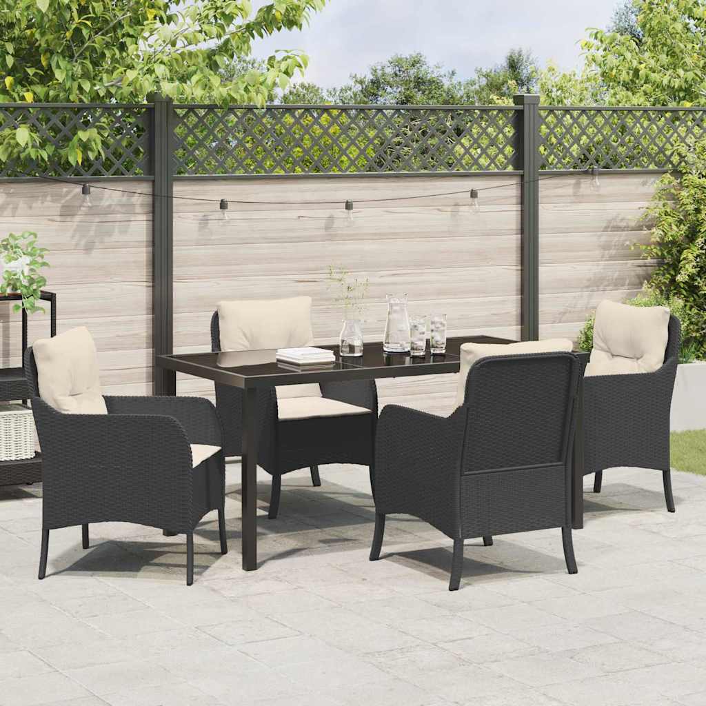Set da Pranzo per Giardino con cuscino 5 pcs Nero Poly Rattan - homemem39