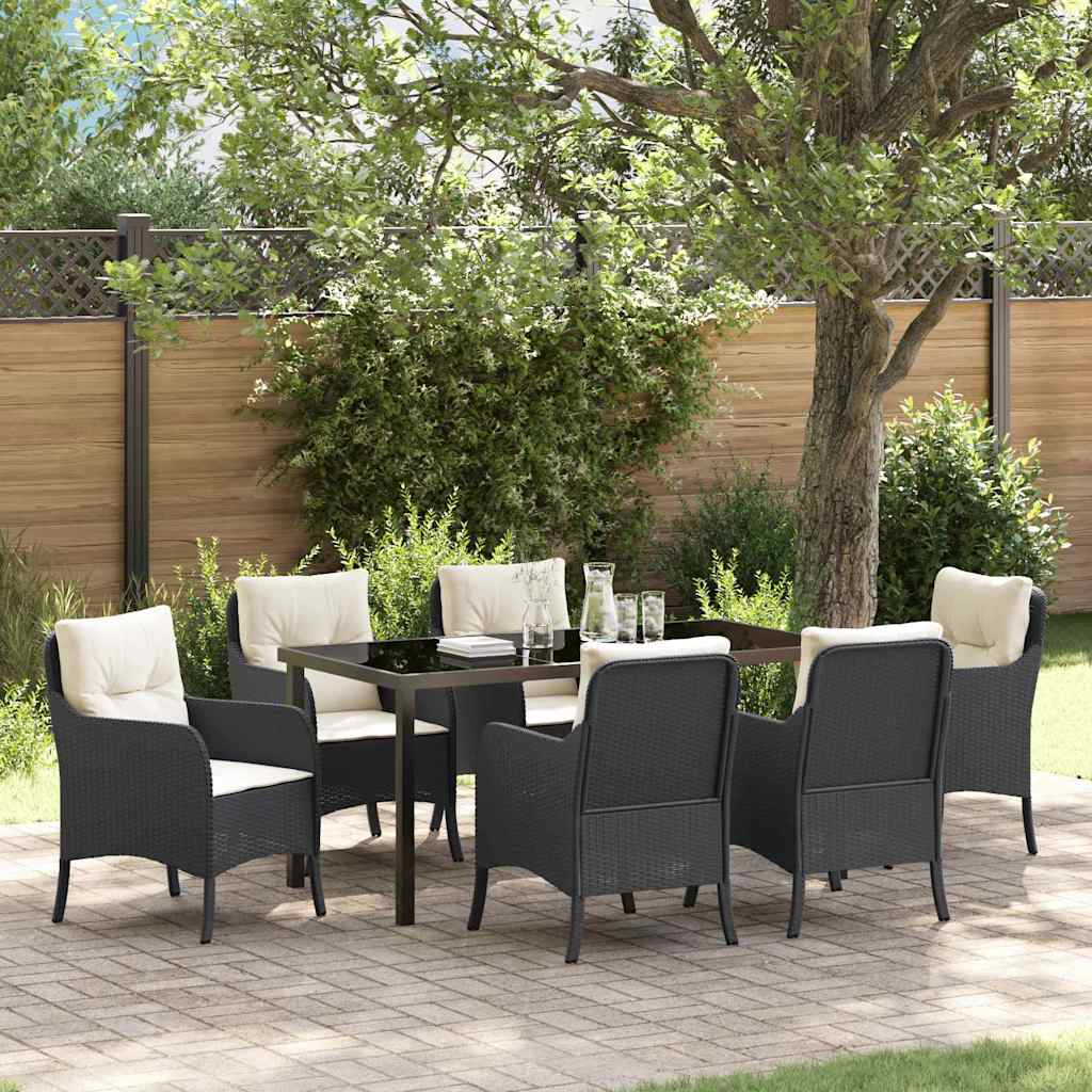 Set da Pranzo per Giardino con cuscino 7 pcs Nero Poly Rattan - homemem39