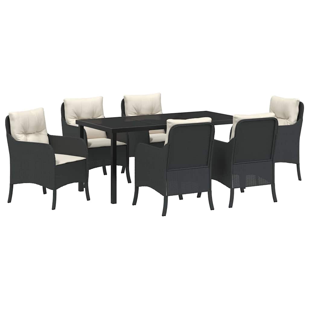 Set da Pranzo per Giardino con cuscino 7 pcs Nero Poly Rattan - homemem39