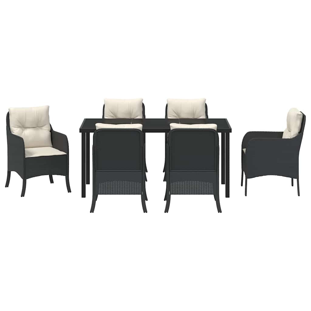 Set da Pranzo per Giardino con cuscino 7 pcs Nero Poly Rattan - homemem39