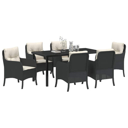 Set da Pranzo per Giardino con cuscino 7 pcs Nero Poly Rattan - homemem39
