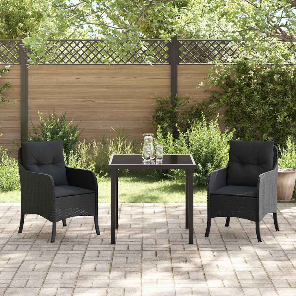 Set da Pranzo per Giardino con cuscino 3 pcs Nero Poly Rattan - homemem39