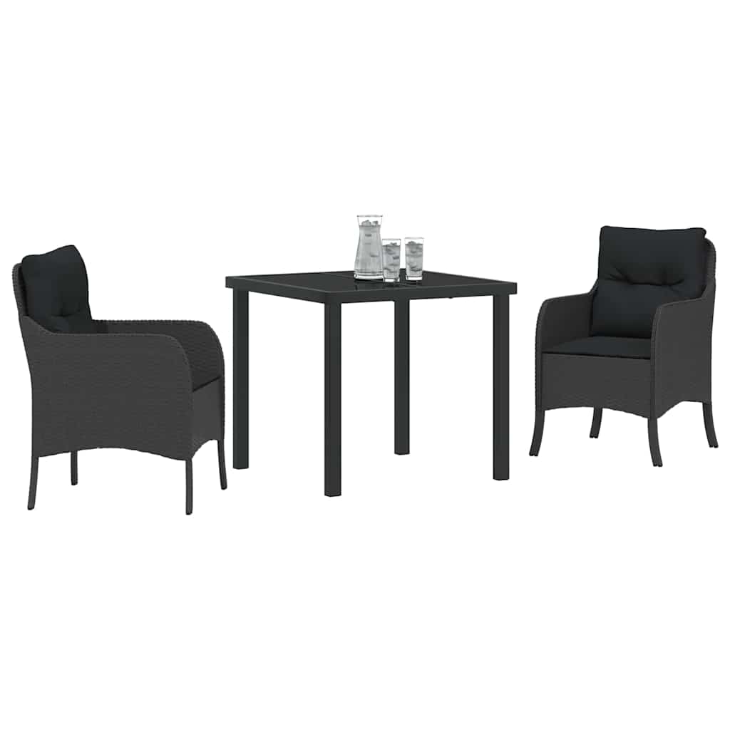 Set da Pranzo per Giardino con cuscino 3 pcs Nero Poly Rattan - homemem39
