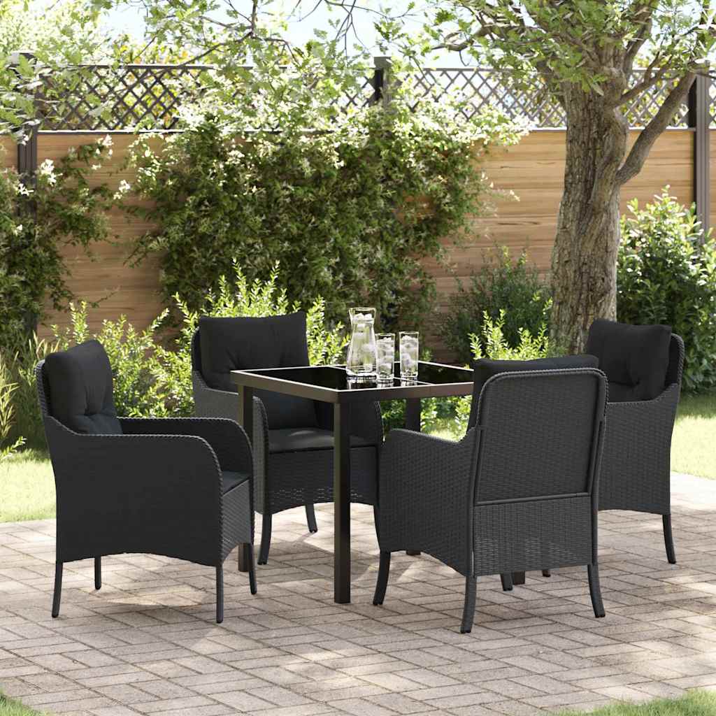 Set da Pranzo per Giardino con cuscino 5 pcs Nero Poly Rattan - homemem39