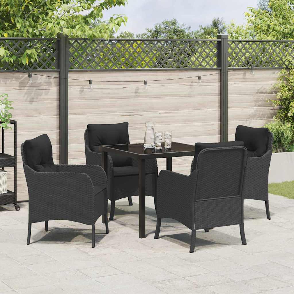 Set da Pranzo per Giardino con cuscino 5 pcs Nero Poly Rattan - homemem39