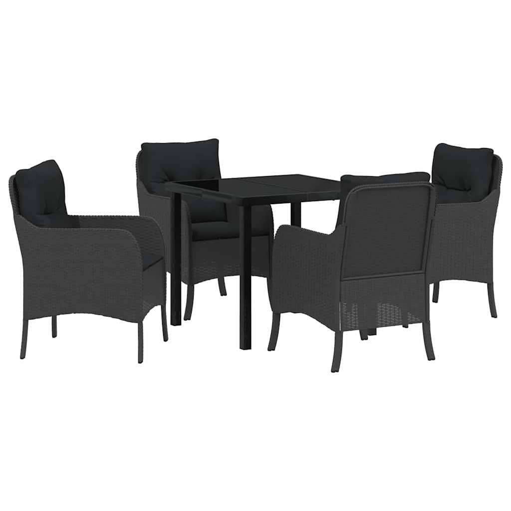Set da Pranzo per Giardino con cuscino 5 pcs Nero Poly Rattan - homemem39