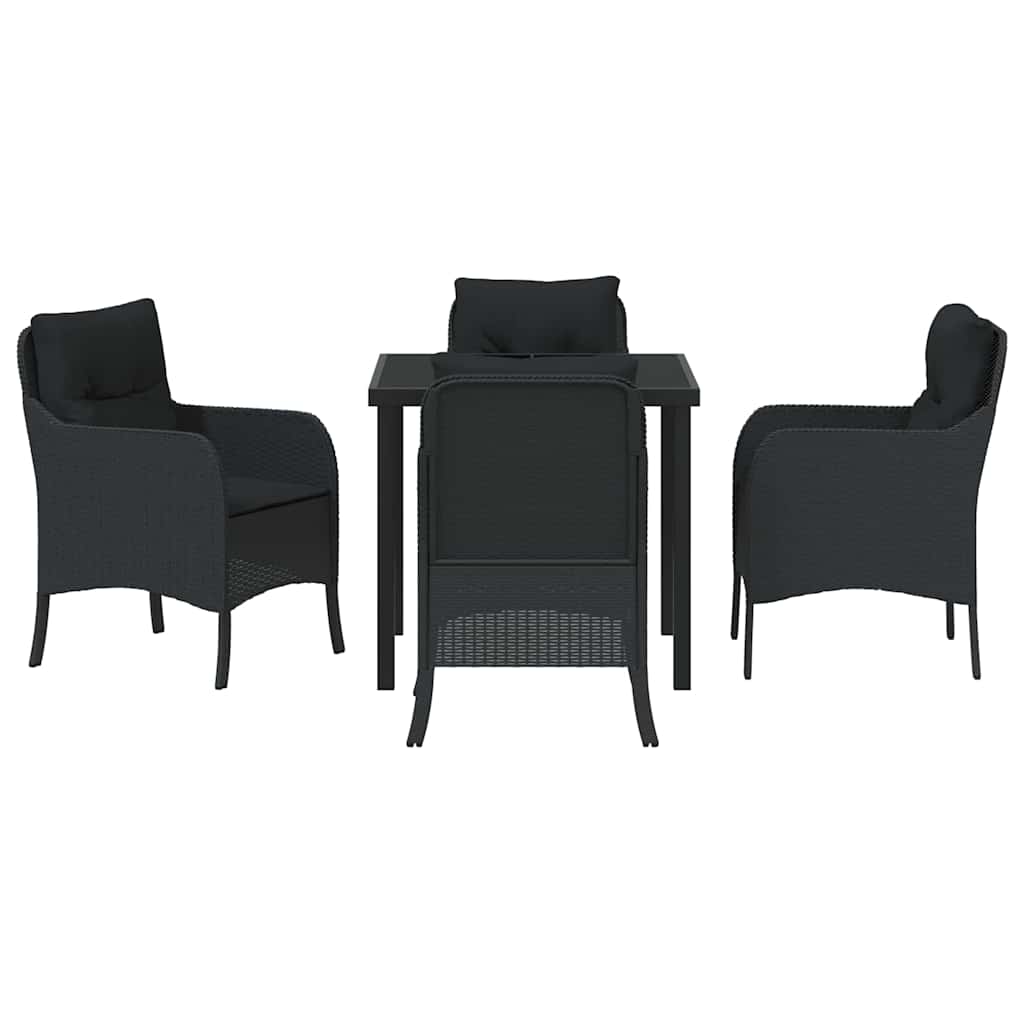 Set da Pranzo per Giardino con cuscino 5 pcs Nero Poly Rattan - homemem39