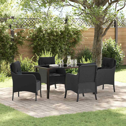 Set da Pranzo per Giardino con cuscino 5 pcs Nero Poly Rattan - homemem39