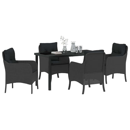 Set da Pranzo per Giardino con cuscino 5 pcs Nero Poly Rattan - homemem39