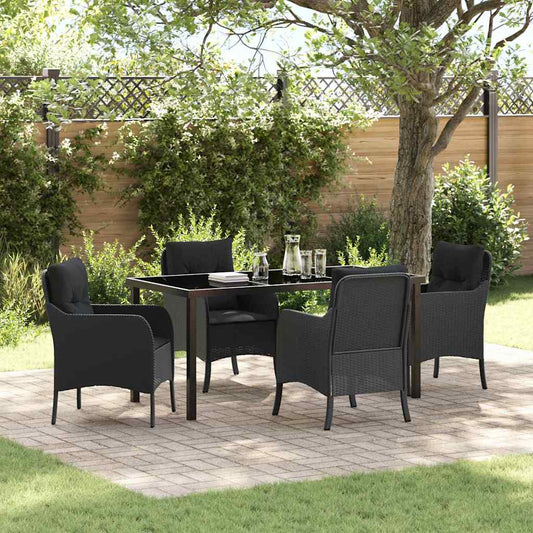 Set da Pranzo per Giardino con cuscino 5 pcs Nero Poly Rattan - homemem39