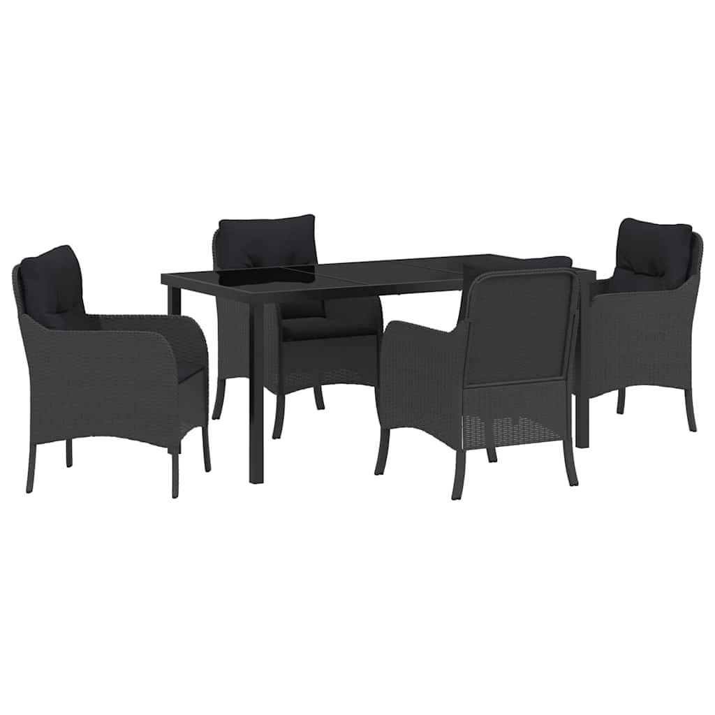 Set da Pranzo per Giardino con cuscino 5 pcs Nero Poly Rattan - homemem39