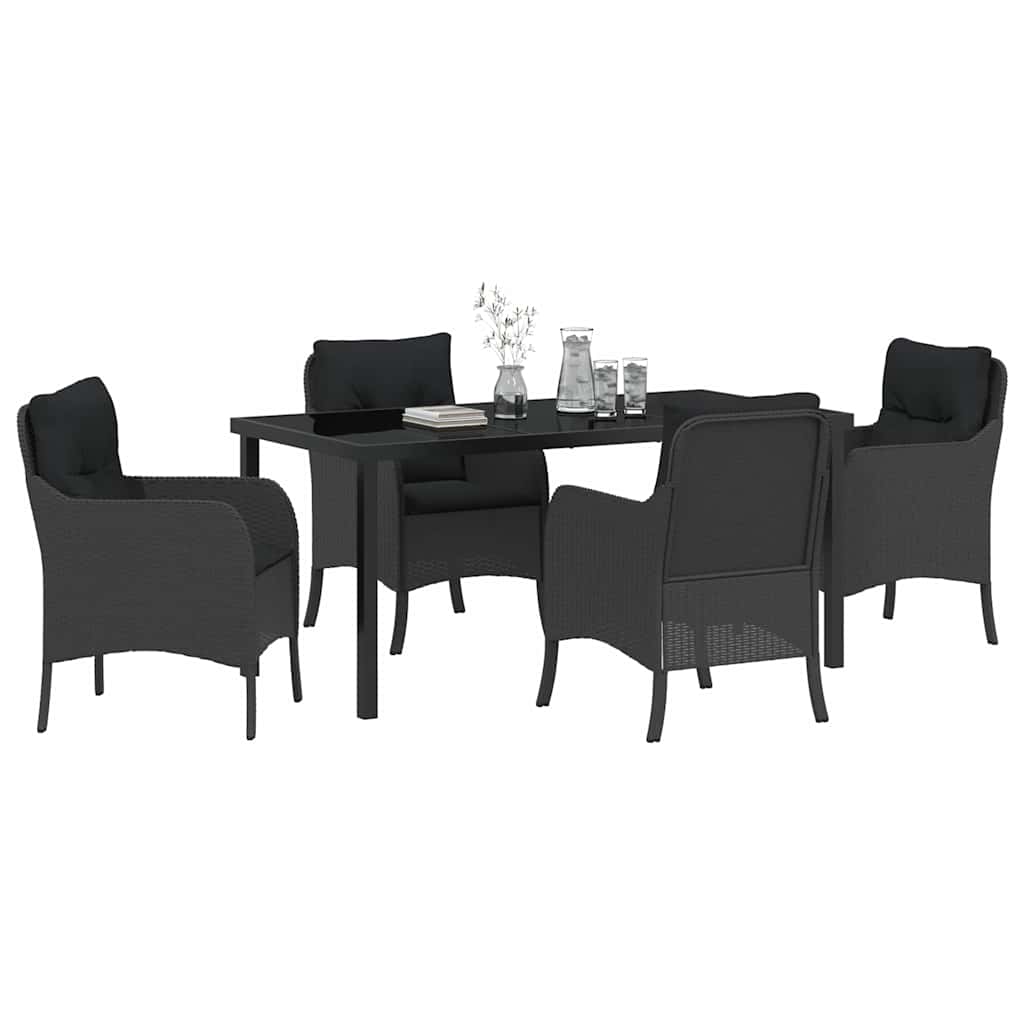 Set da Pranzo per Giardino con cuscino 5 pcs Nero Poly Rattan - homemem39