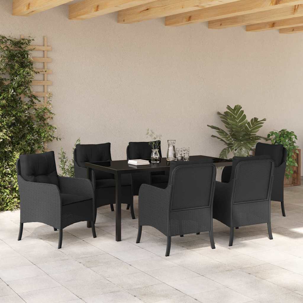Set da Pranzo per Giardino con cuscino 7 pcs Nero Poly Rattan - homemem39