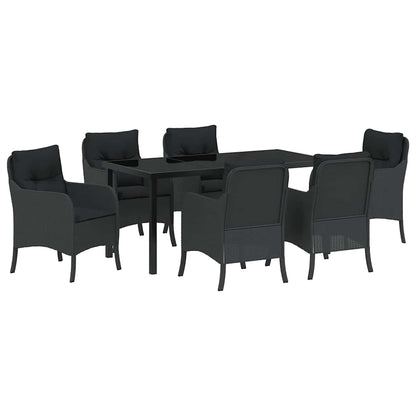 Set da Pranzo per Giardino con cuscino 7 pcs Nero Poly Rattan - homemem39
