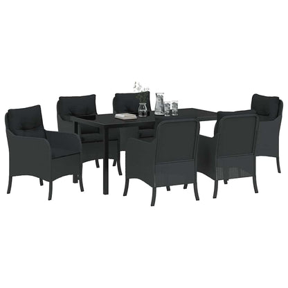 Set da Pranzo per Giardino con cuscino 7 pcs Nero Poly Rattan - homemem39