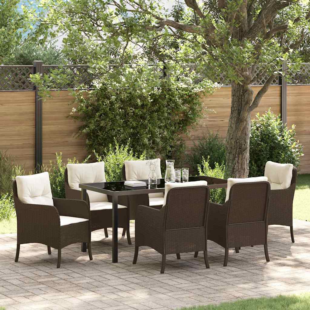 Set da Pranzo per Giardino 7 pcs Marrone Poly Rattan - homemem39