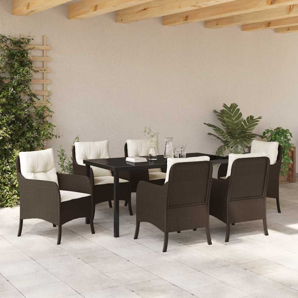 Set da Pranzo per Giardino 7 pcs Marrone Poly Rattan - homemem39