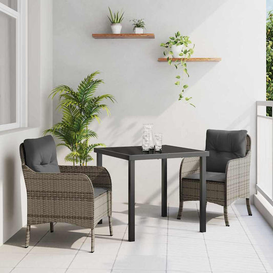 Set da Pranzo per Giardino con cuscino 3 pcs Grigio Poly Rattan - homemem39