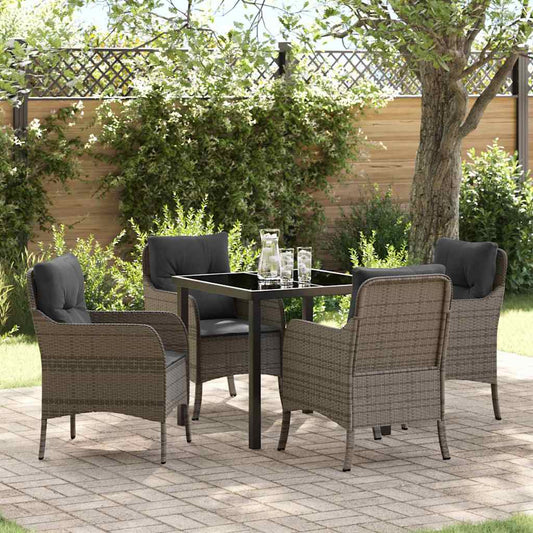 Set da Pranzo per Giardino con cuscino 5 pcs Grigio Poly Rattan - homemem39