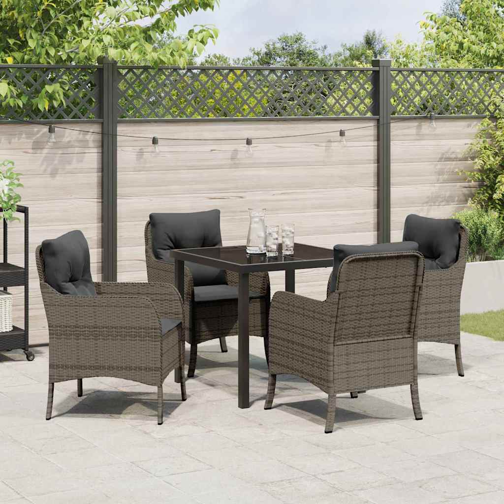 Set da Pranzo per Giardino con cuscino 5 pcs Grigio Poly Rattan - homemem39