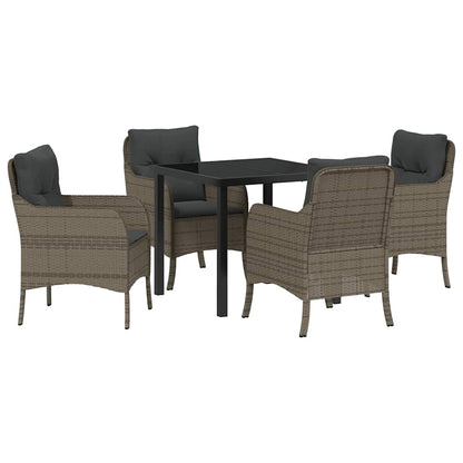 Set da Pranzo per Giardino con cuscino 5 pcs Grigio Poly Rattan - homemem39