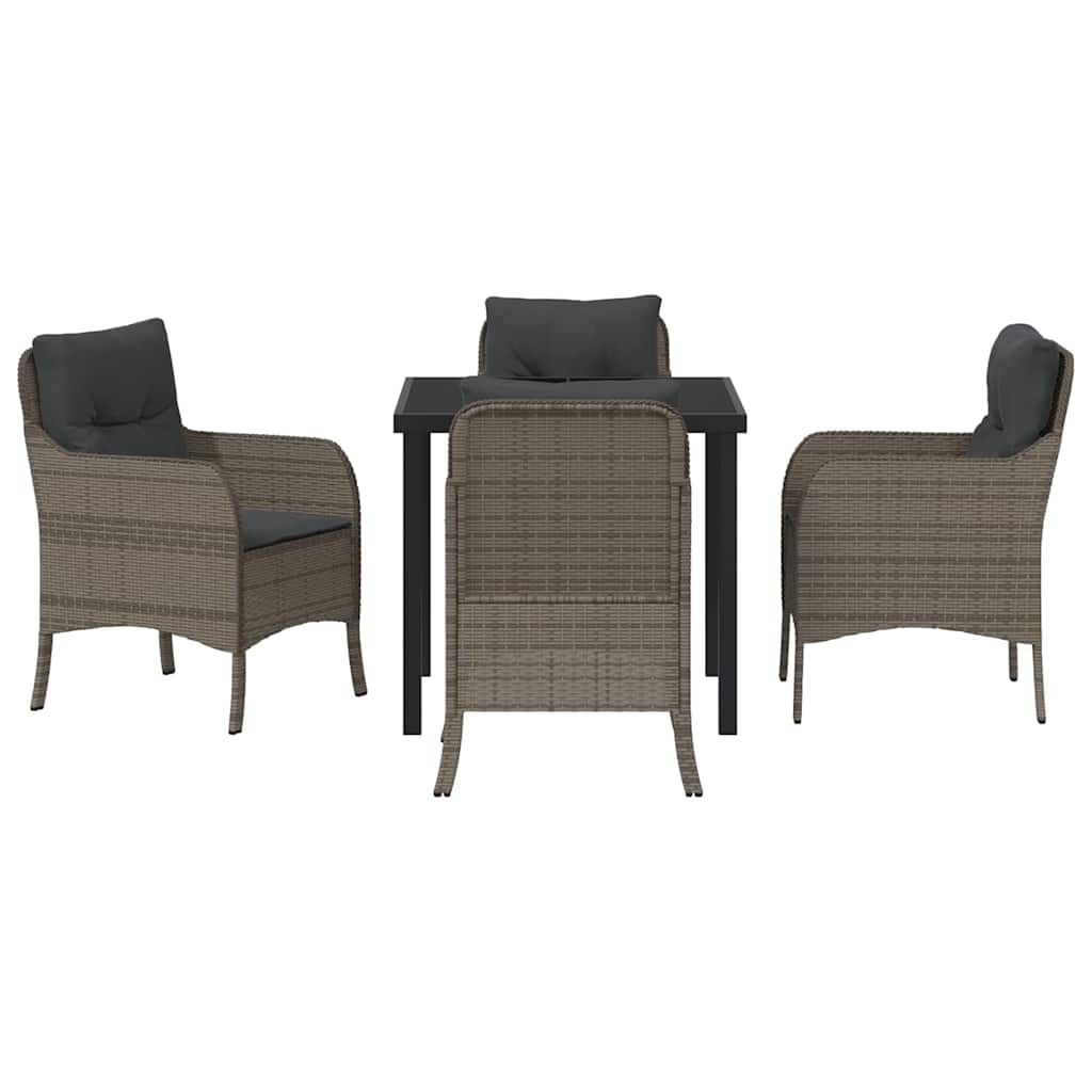 Set da Pranzo per Giardino con cuscino 5 pcs Grigio Poly Rattan - homemem39