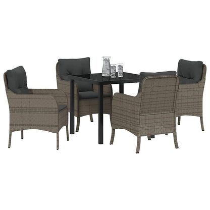 Set da Pranzo per Giardino con cuscino 5 pcs Grigio Poly Rattan - homemem39
