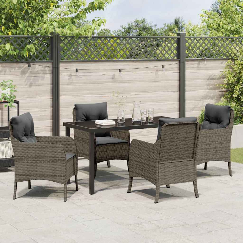 Set da Pranzo per Giardino con cuscino 5 pcs Grigio Poly Rattan - homemem39