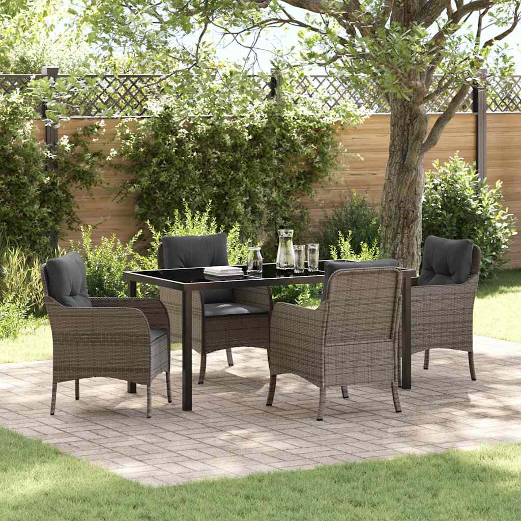 Set da Pranzo per Giardino con cuscino 5 pcs Grigio Poly Rattan - homemem39