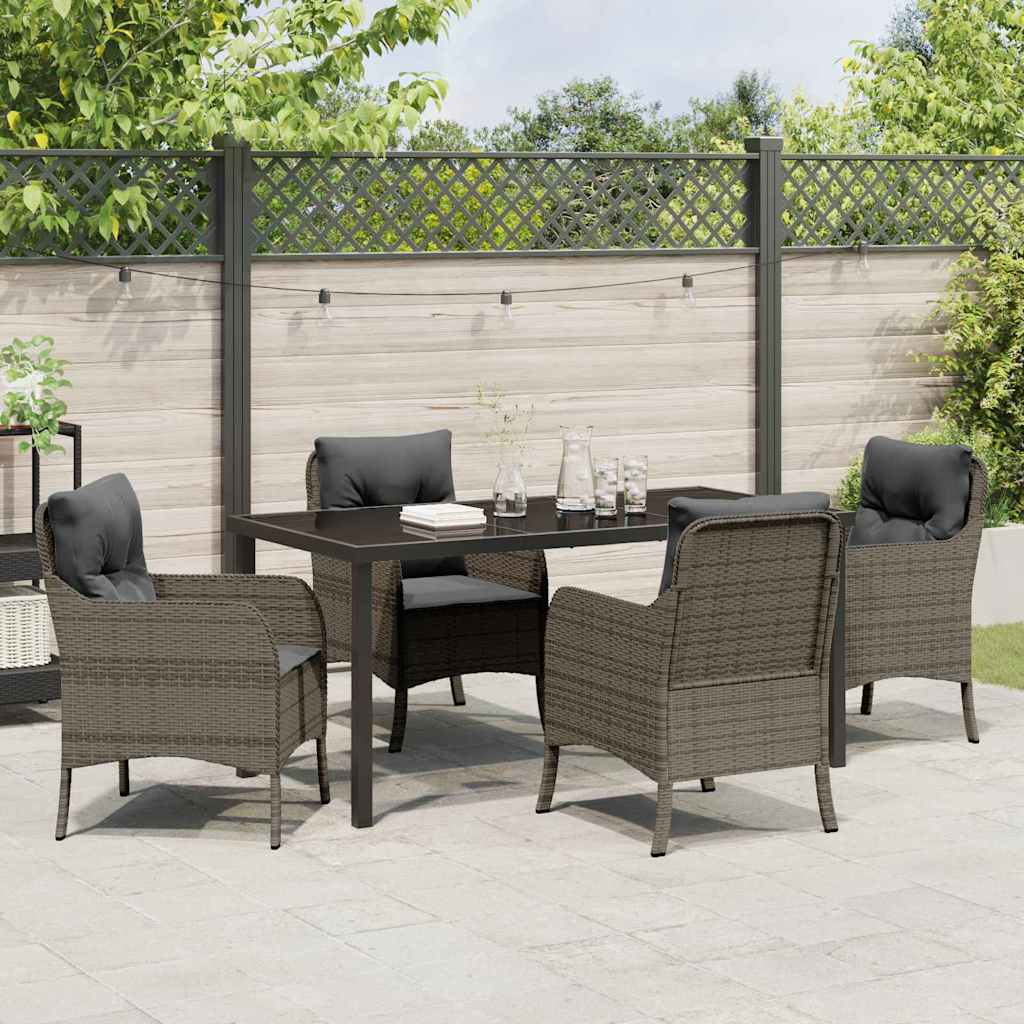 Set da Pranzo per Giardino con cuscino 5 pcs Grigio Poly Rattan - homemem39