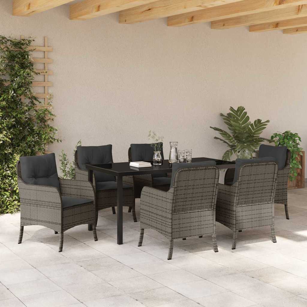 Set da Pranzo per Giardino con cuscino 7 pcs Grigio Poly Rattan - homemem39