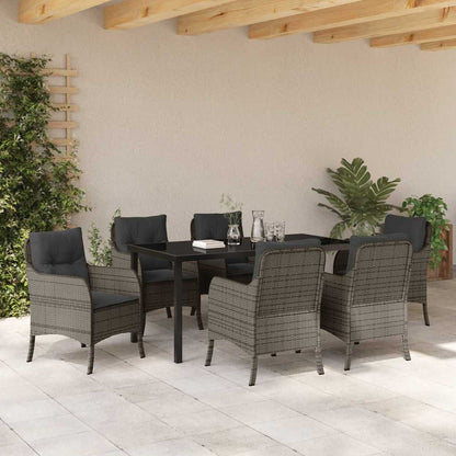 Set da Pranzo per Giardino con cuscino 7 pcs Grigio Poly Rattan - homemem39