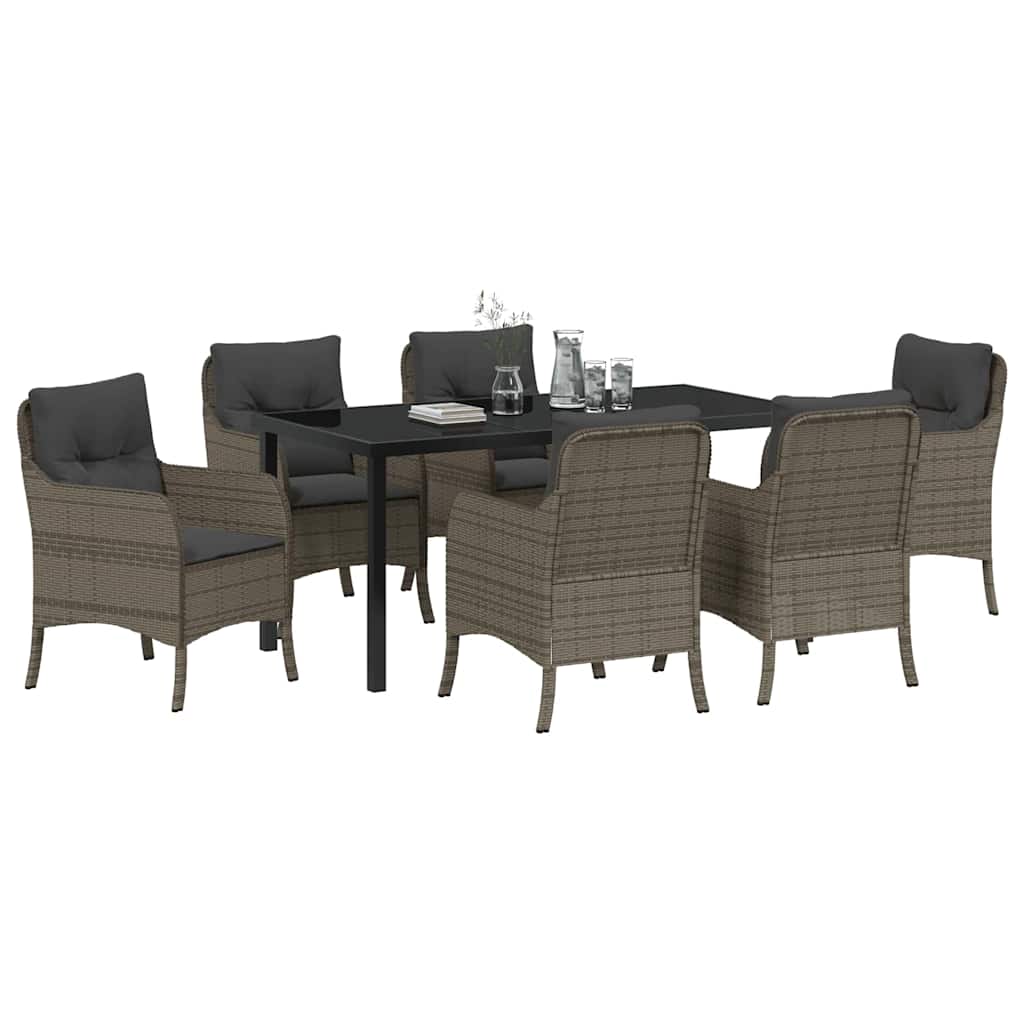 Set da Pranzo per Giardino con cuscino 7 pcs Grigio Poly Rattan - homemem39
