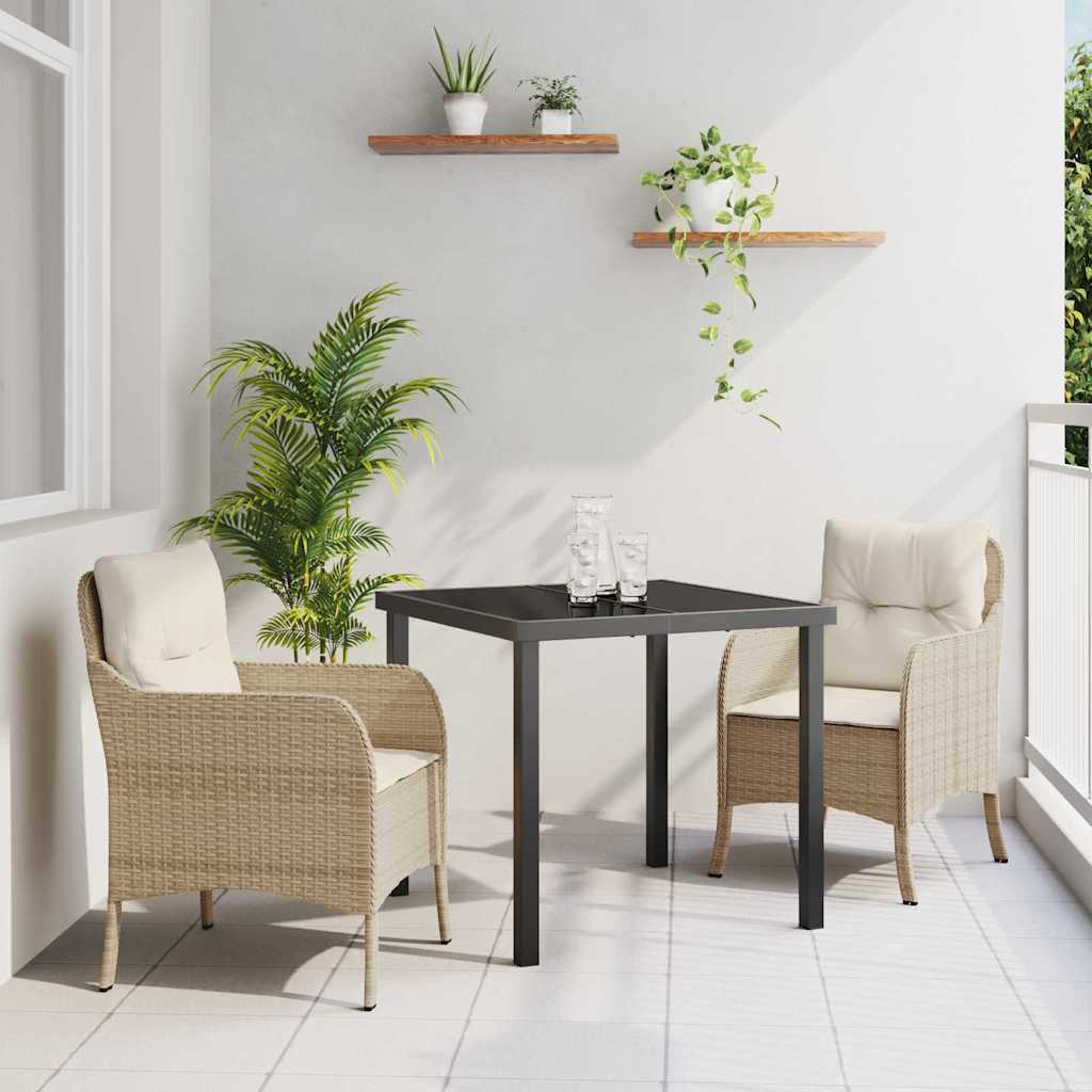 Set da Pranzo per Giardino con cuscino 3 pcs Beige Poly Rattan - homemem39