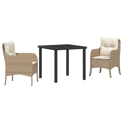 Set da Pranzo per Giardino con cuscino 3 pcs Beige Poly Rattan - homemem39