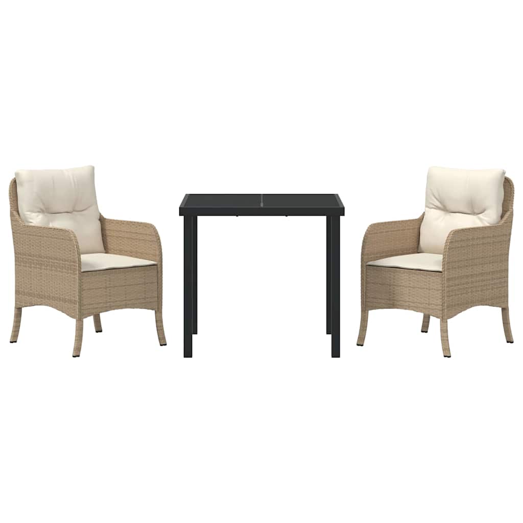 Set da Pranzo per Giardino con cuscino 3 pcs Beige Poly Rattan - homemem39