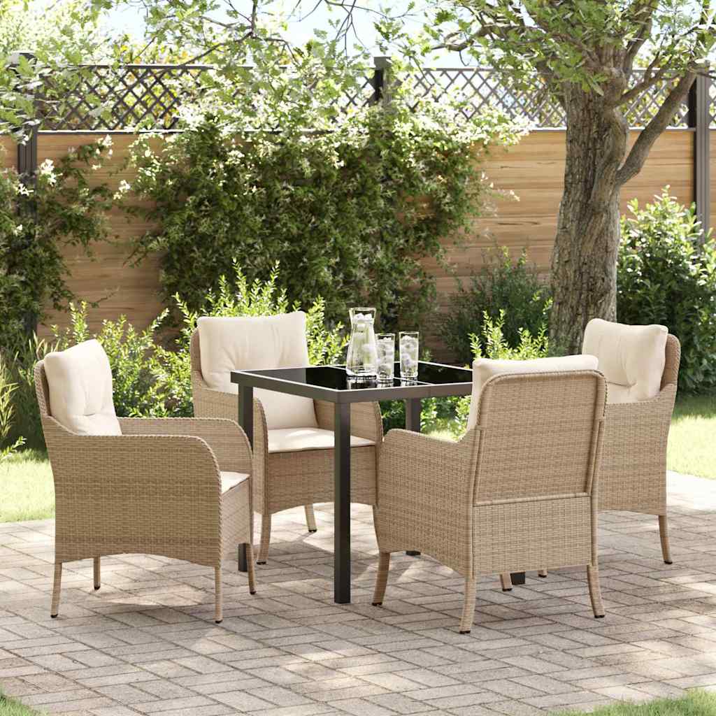 Set da Pranzo per Giardino con cuscino 5 pcs Beige Poly Rattan - homemem39