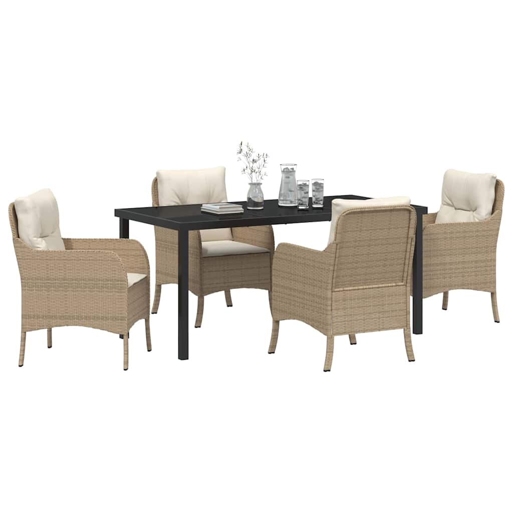 Set da Pranzo per Giardino con cuscino 5 pcs Beige Poly Rattan - homemem39