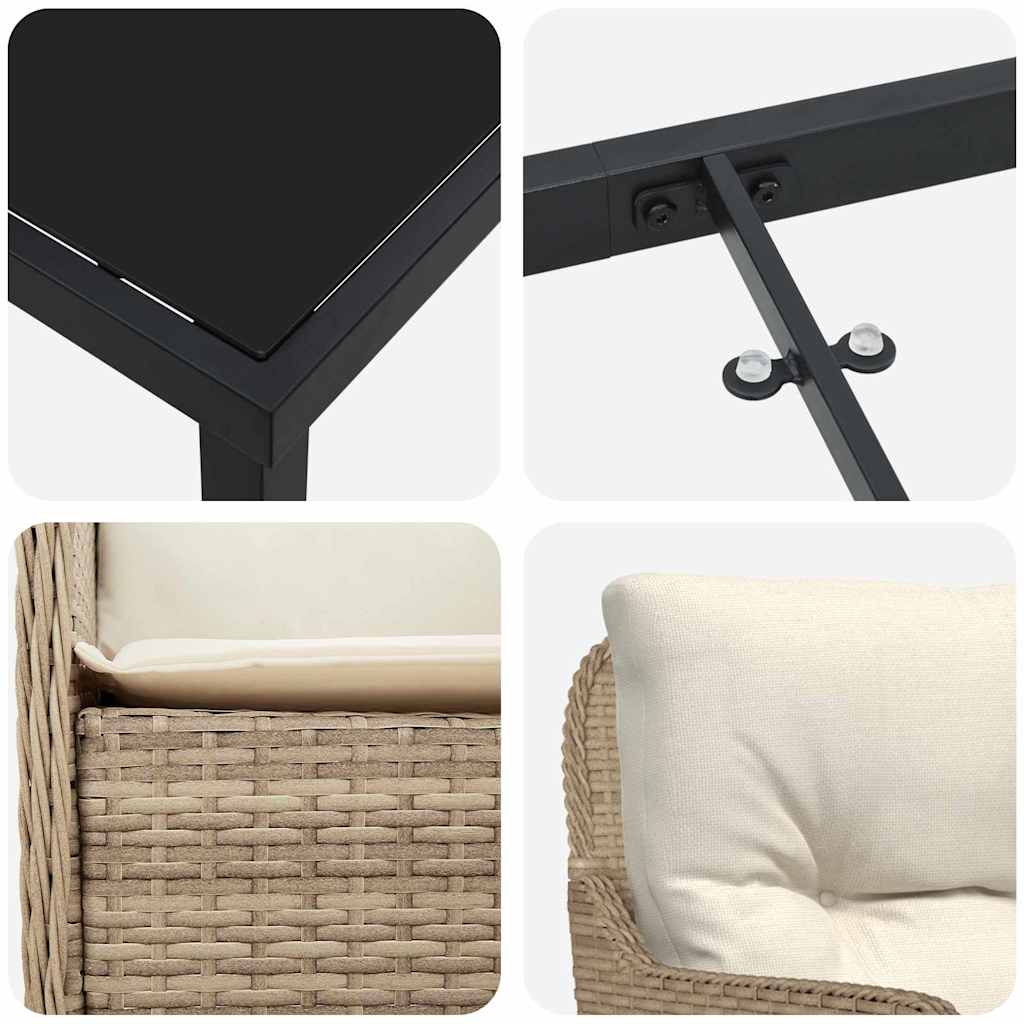 Set da Pranzo per Giardino con cuscino 7 pcs Beige Poly Rattan - homemem39