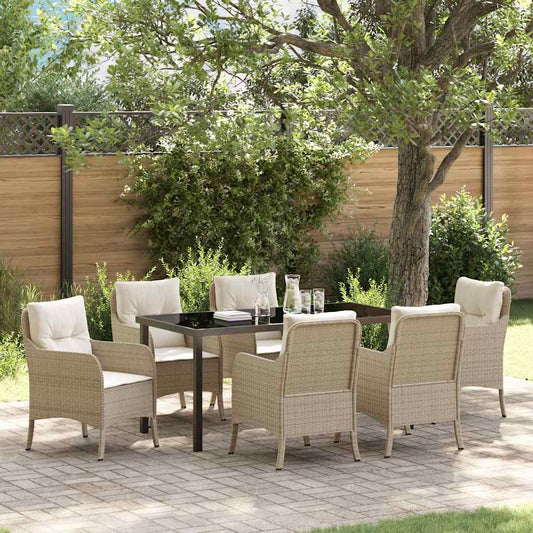 Set da Pranzo per Giardino con cuscino 7 pcs Beige Poly Rattan - homemem39