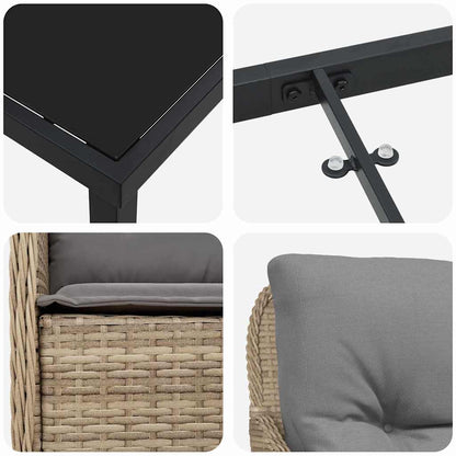 Set da Pranzo per Giardino con cuscino 3 pcs Beige Poly Rattan - homemem39