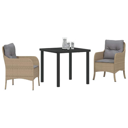 Set da Pranzo per Giardino con cuscino 3 pcs Beige Poly Rattan - homemem39