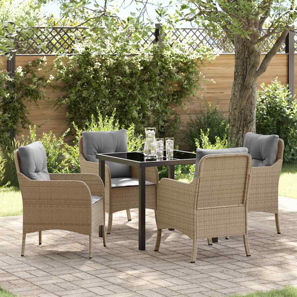Set da Pranzo per Giardino con cuscino 5 pcs Beige Poly Rattan - homemem39