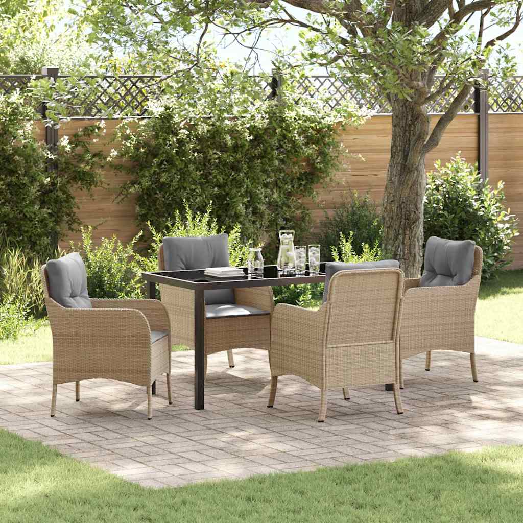 Set da Pranzo per Giardino con cuscino 5 pcs Beige Poly Rattan - homemem39