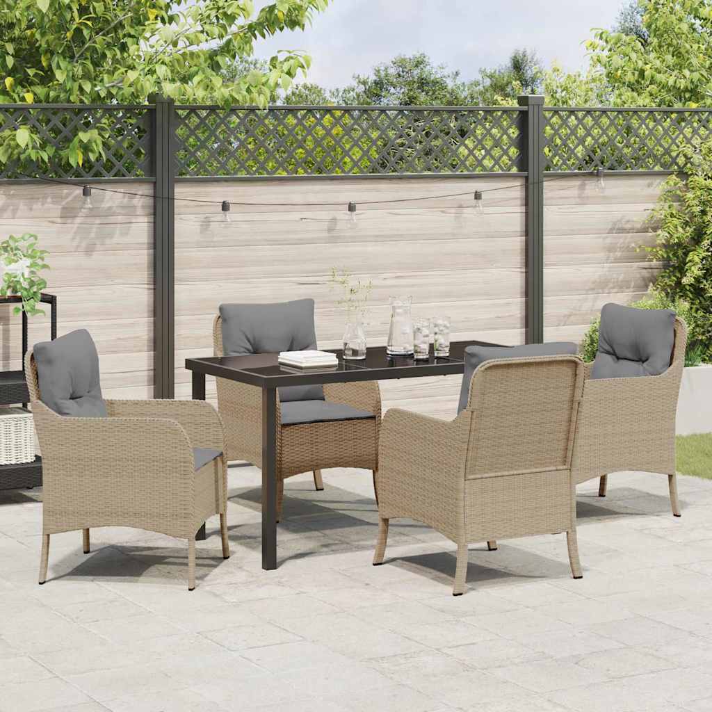 Set da Pranzo per Giardino con cuscino 5 pcs Beige Poly Rattan - homemem39