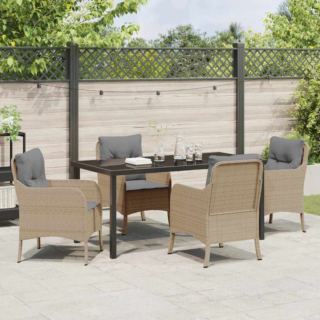 Set da Pranzo per Giardino con cuscino 5 pcs Beige Poly Rattan - homemem39