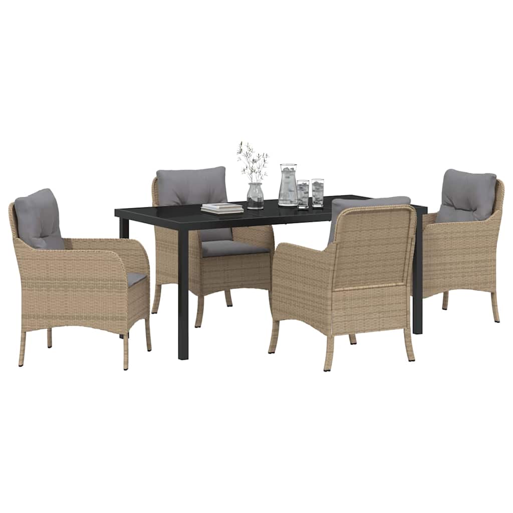 Set da Pranzo per Giardino con cuscino 5 pcs Beige Poly Rattan - homemem39